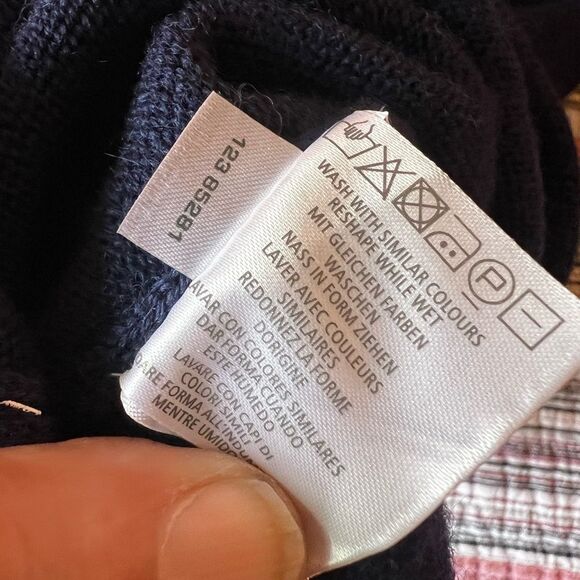 GANT Mens Wool Navy Blue Sweater Crewneck Long Sleeve Pullover Stripe Size L - Picture 9 of 10